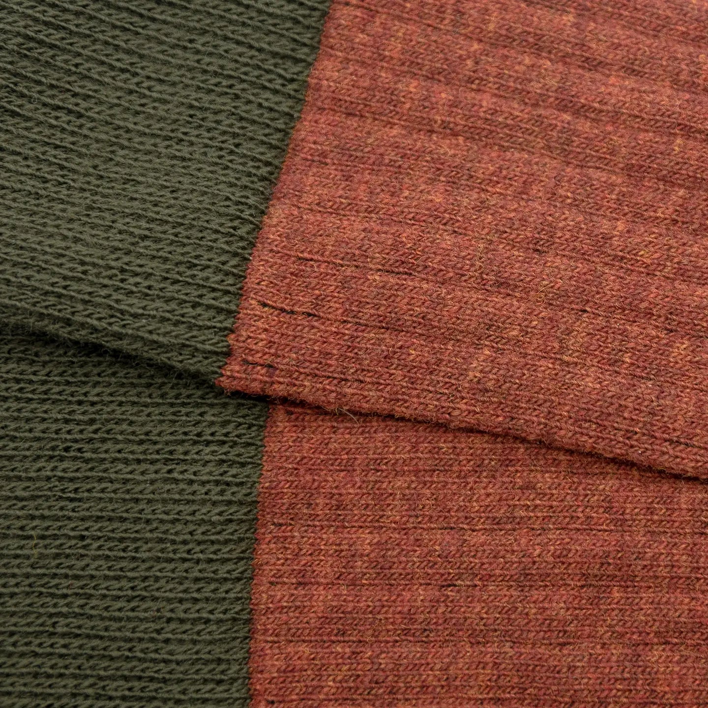 Wool Ribbed Knee High Sock in Clay and Olive