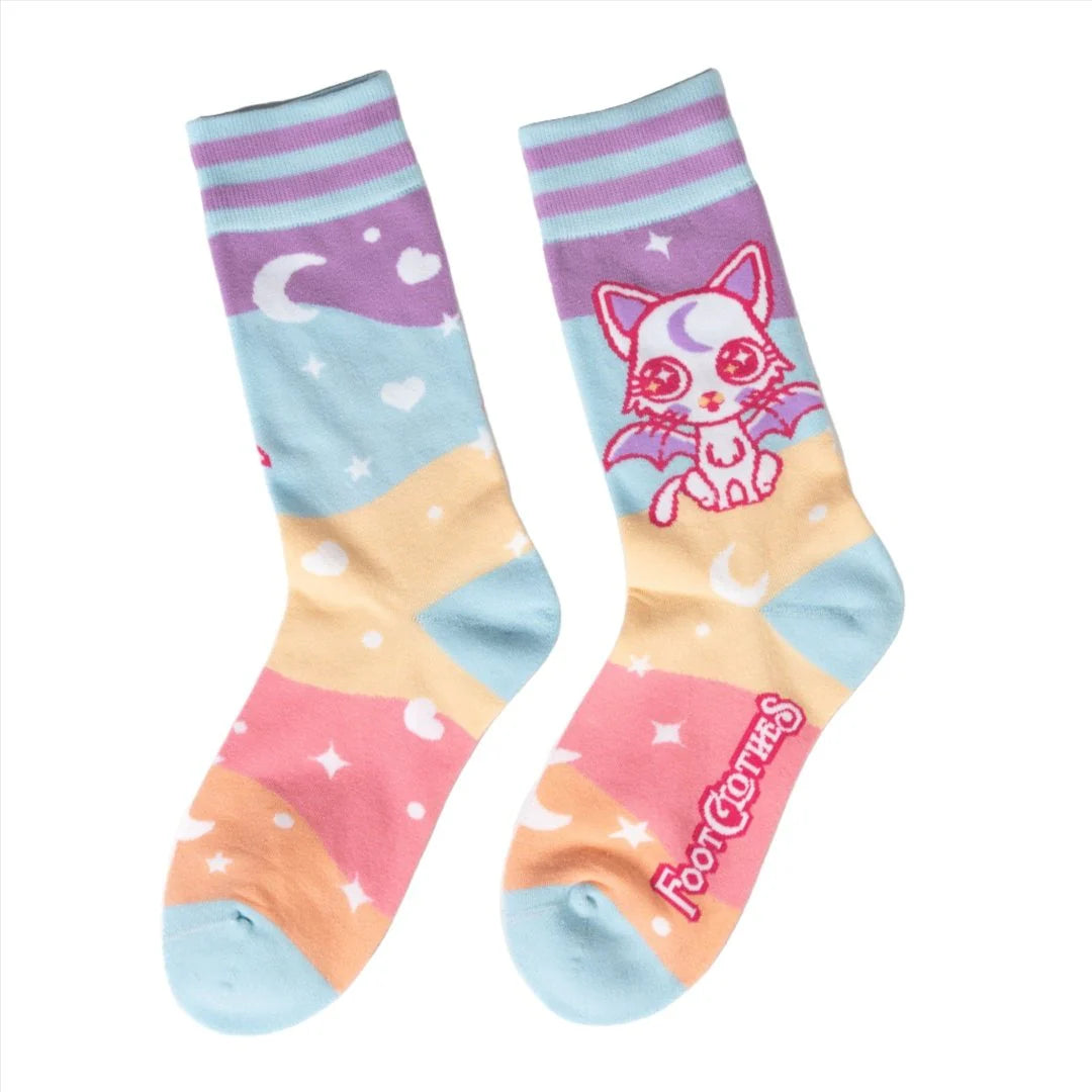 Colorful socks with cartoon design on a white background