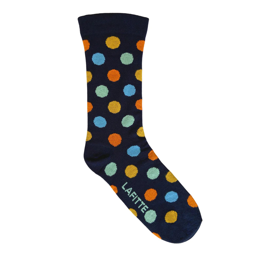 Spot Navy Loose Top Organic Cotton Crew Socks - The Sockery