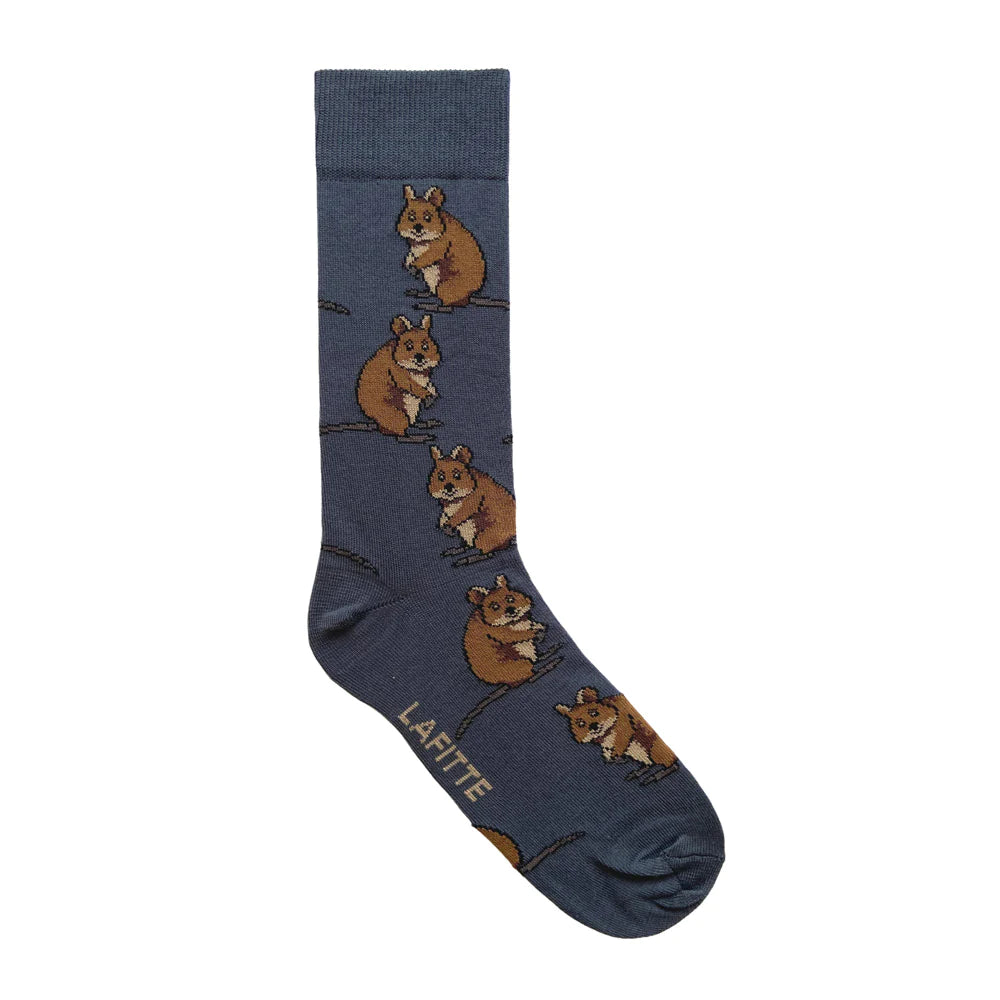 Quokka on Slate Grey Crew Socks - Aussie Made - The Sockery