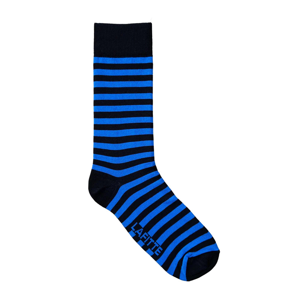 Blue Stripes on Black Crew Sock - The Sockery