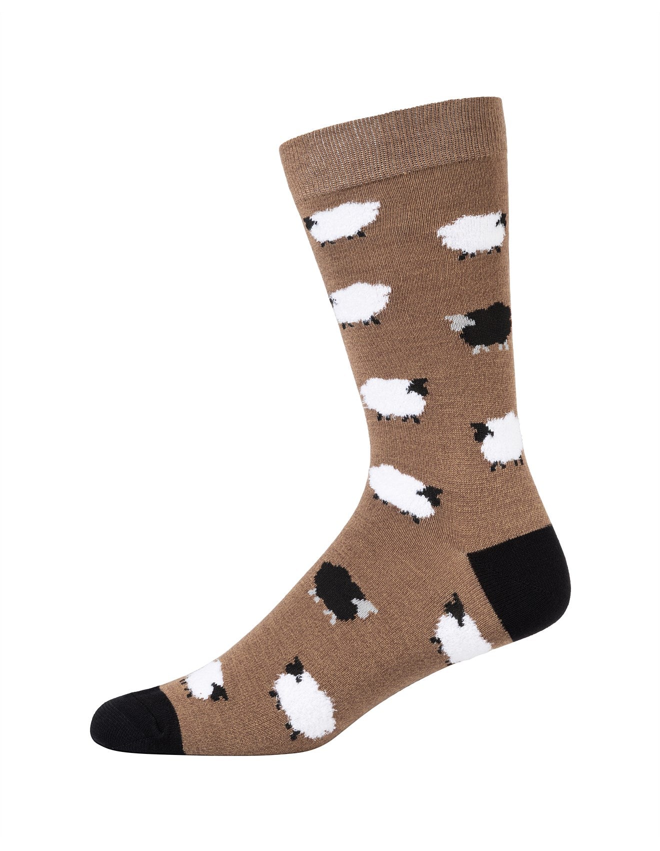 Sock with sheep pattern on a brown background