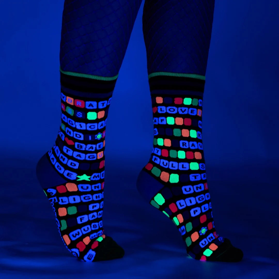 Kandi Land UV Reactive Crew Socks