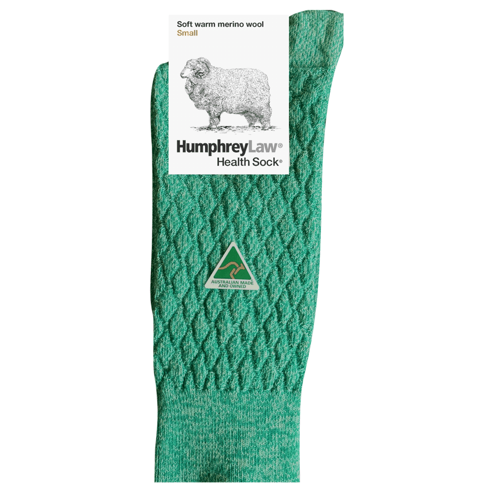 95% Fine Merino Wool Quilted Crew Socks in Aqua Green- Aussie Made