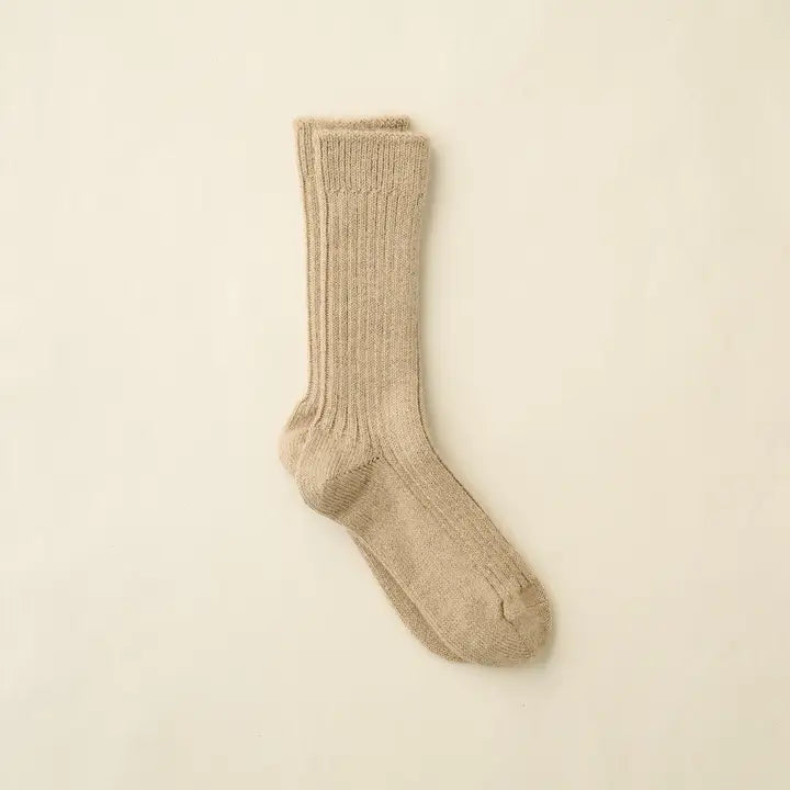 Alpaca Linen Ribbed Socks in Natural and Beige