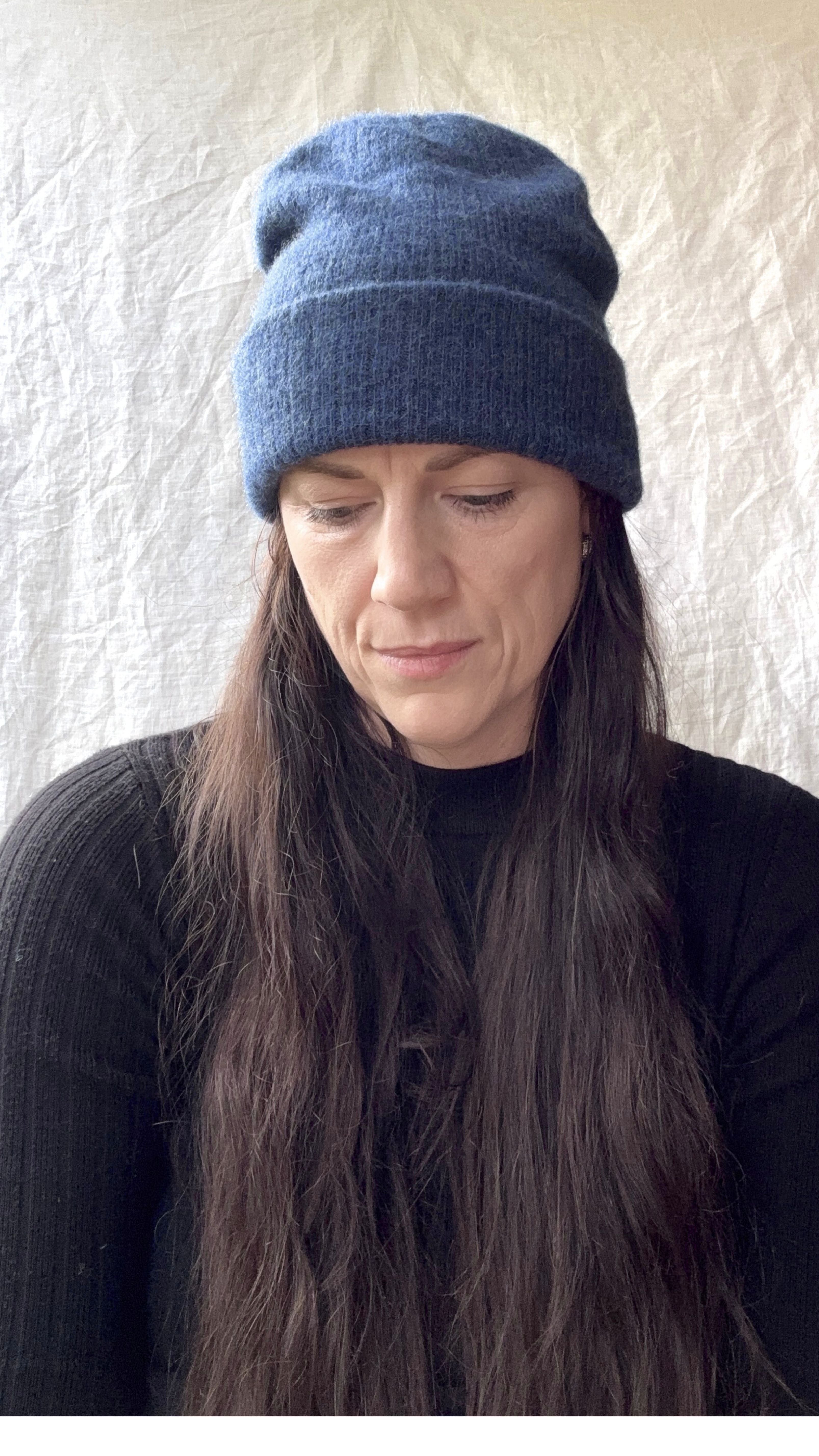 Exceptionally Warm Luxury Alpaca Blend Beanie in Denim