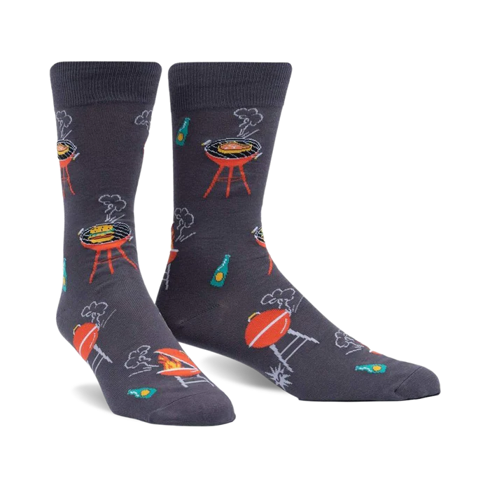 Pair of socks with barbecue design on a white background