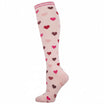 Knee-high sock with heart pattern on a white background
