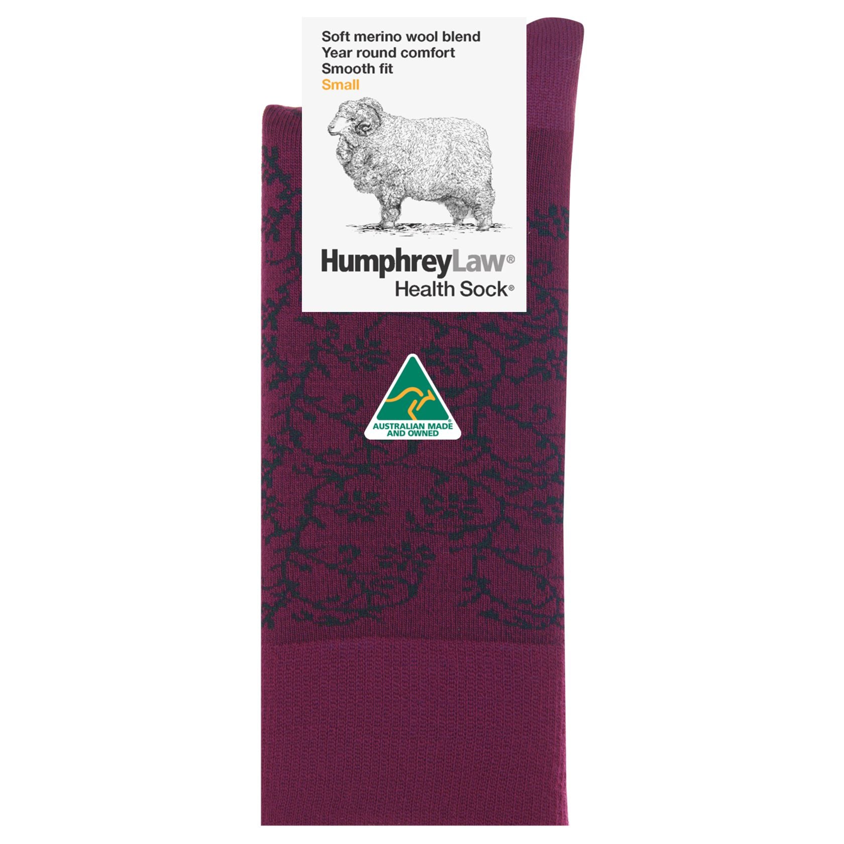 Jasmine on Berry Merino Wool Women's Crew Socks - Aussie Made - The Sockery