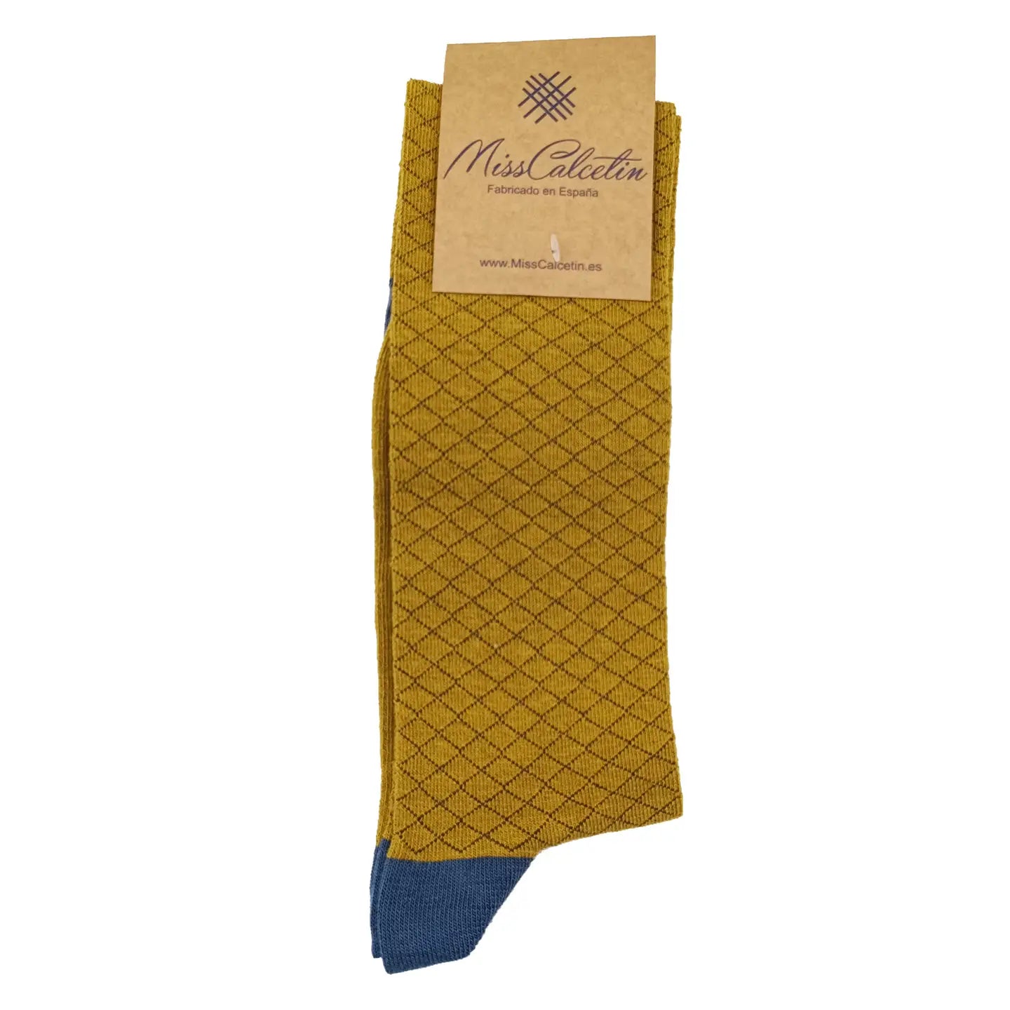 Diamond knit knee high socks in mustard - The Sockery