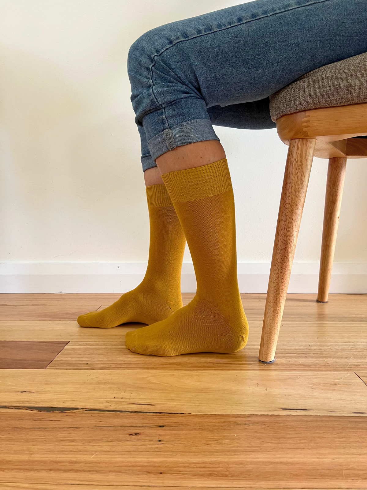 Cotton Crew Socks in Mustard - Aussie Made