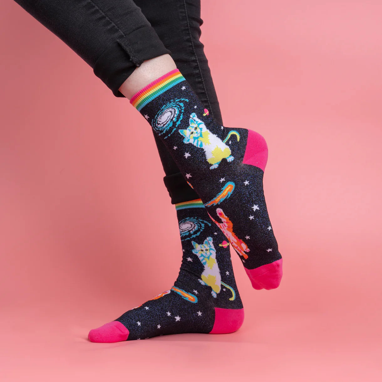 Shimmering Space Cats Women's Crew Socks