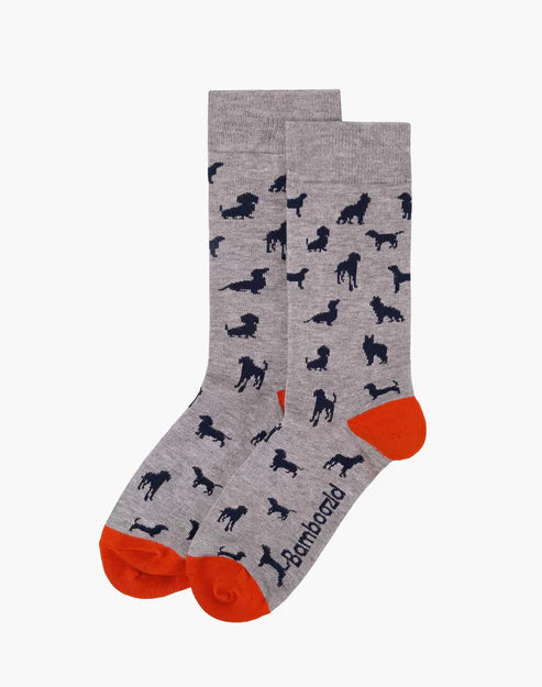 Ditsy Dogs on Grey Men's Bamboo Crew Socks