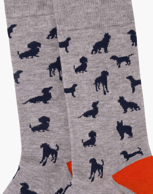 Ditsy Dogs on Grey Men's Bamboo Crew Socks