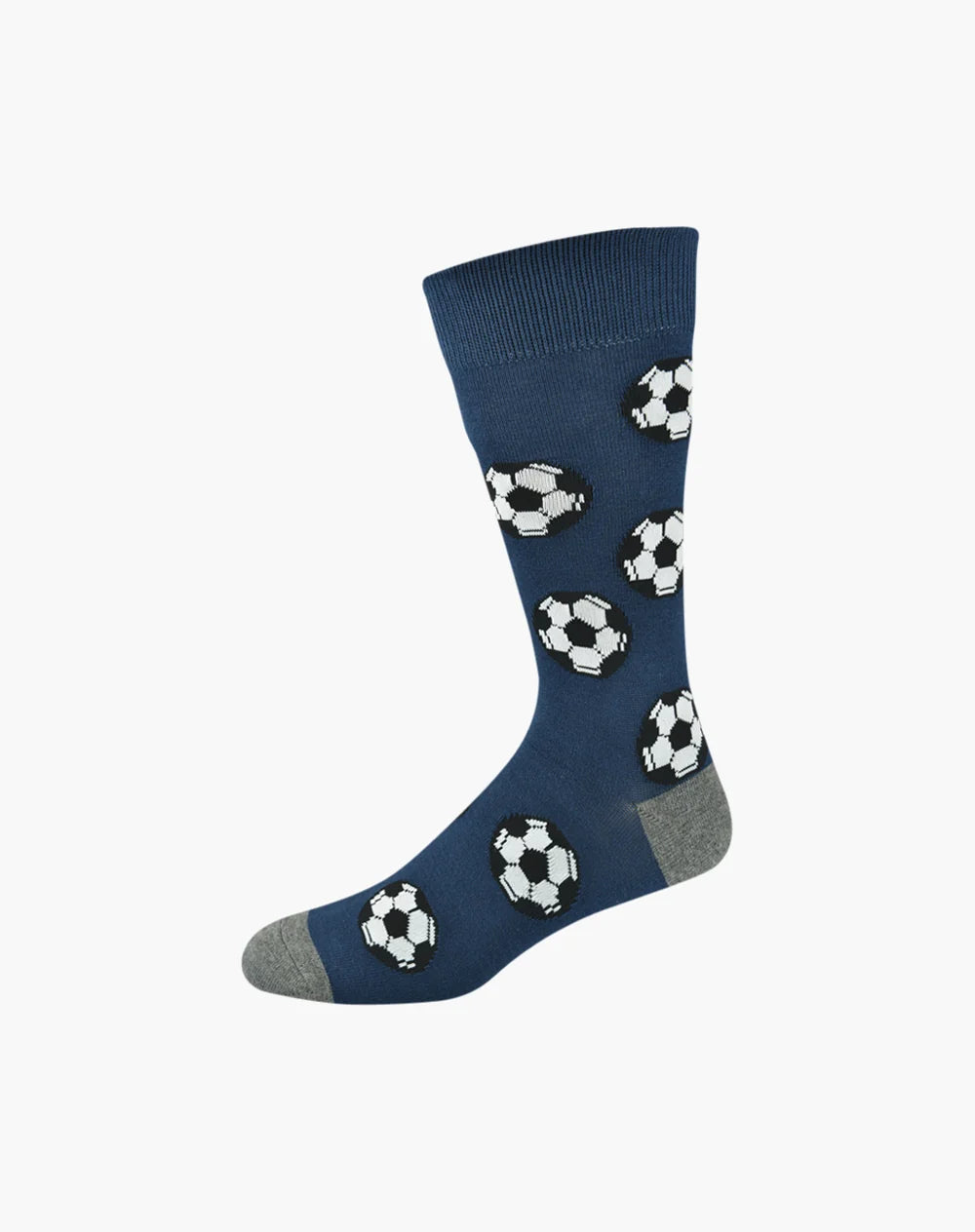 Soccer balls on navy blue socks.