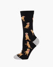 Black sock with dog pattern on a white background