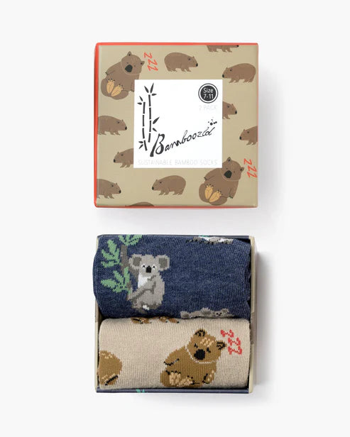 Wally Wombat & Koala Men's Crew Socks - Gift Box 2 Pack