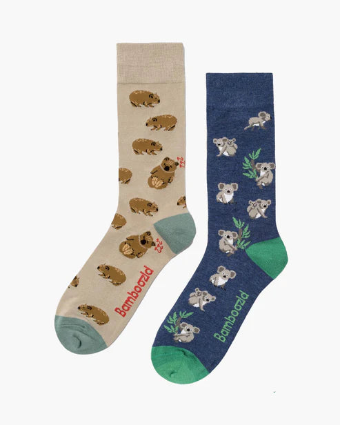 Wally Wombat & Koala Men's Crew Socks - Gift Box 2 Pack