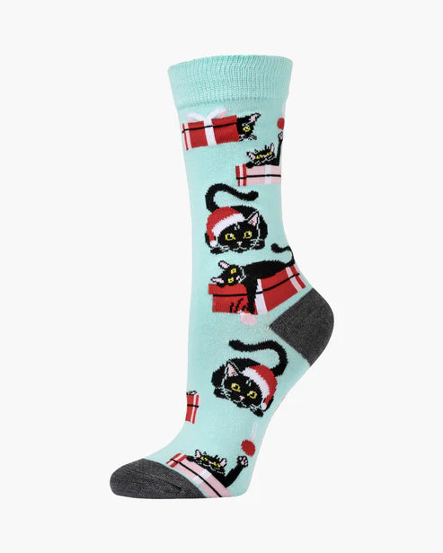 Meowy Christmas Women's Bamboo Crew Socks
