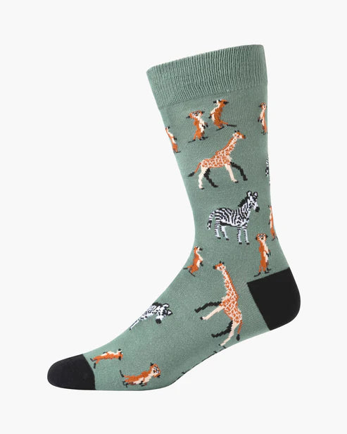 Sock with animal pattern on a light green background
