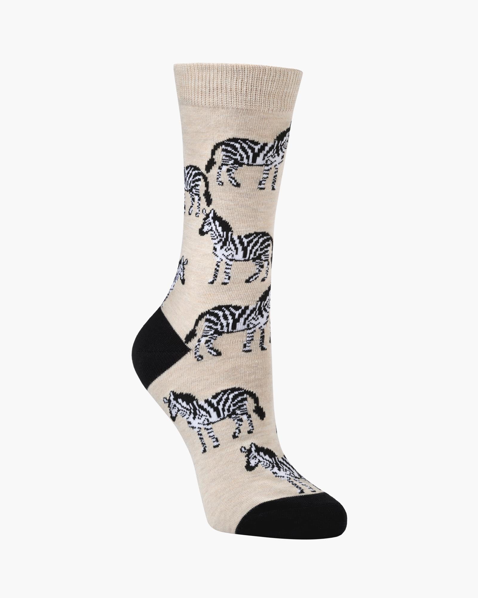 Sand coloured sock with zebras
