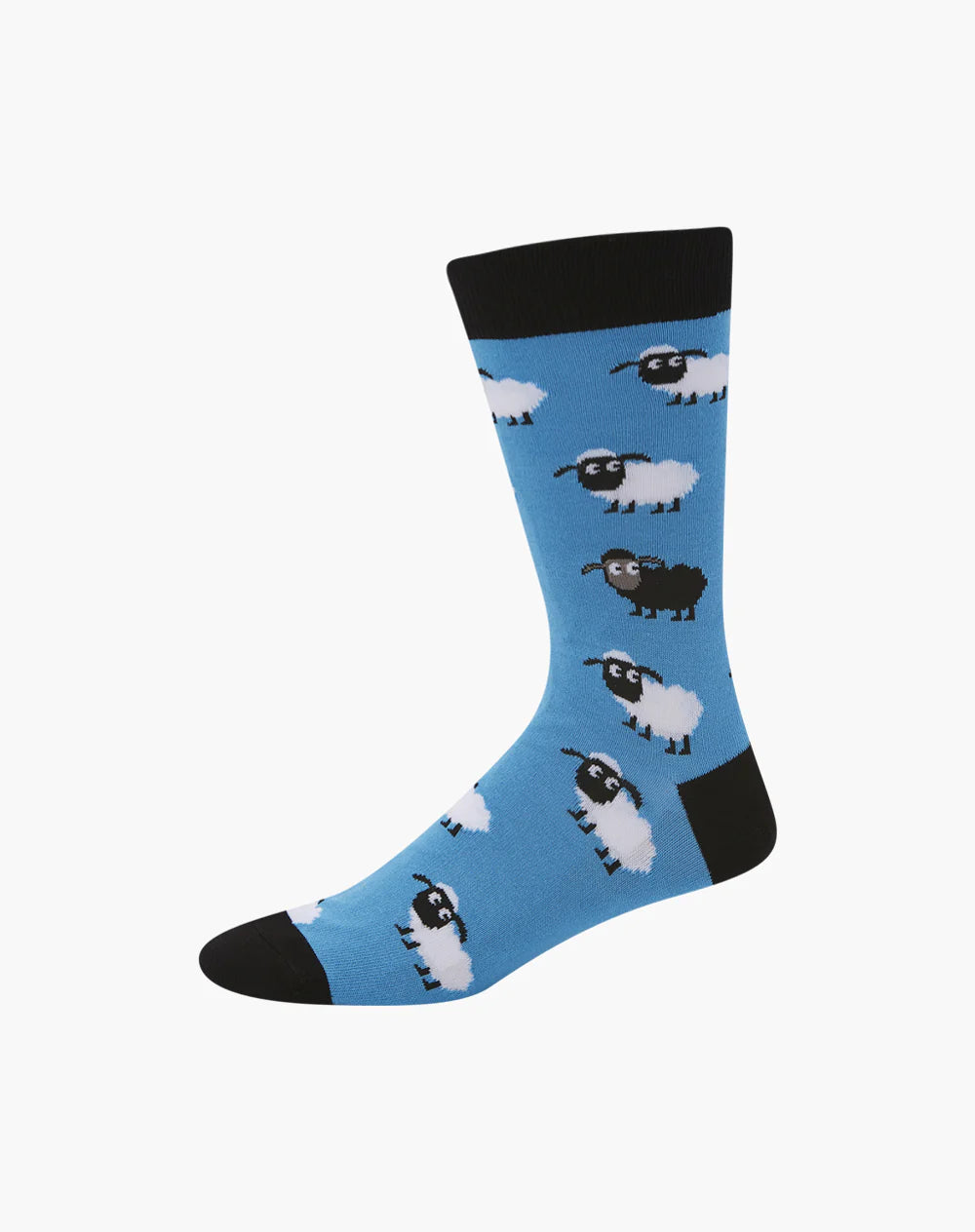 blue sock with white sheep and one black - The Sockery