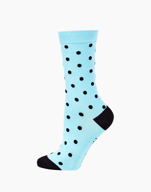 Dots on Sky Blue Women's Bamboo Crew Socks - The Sockery