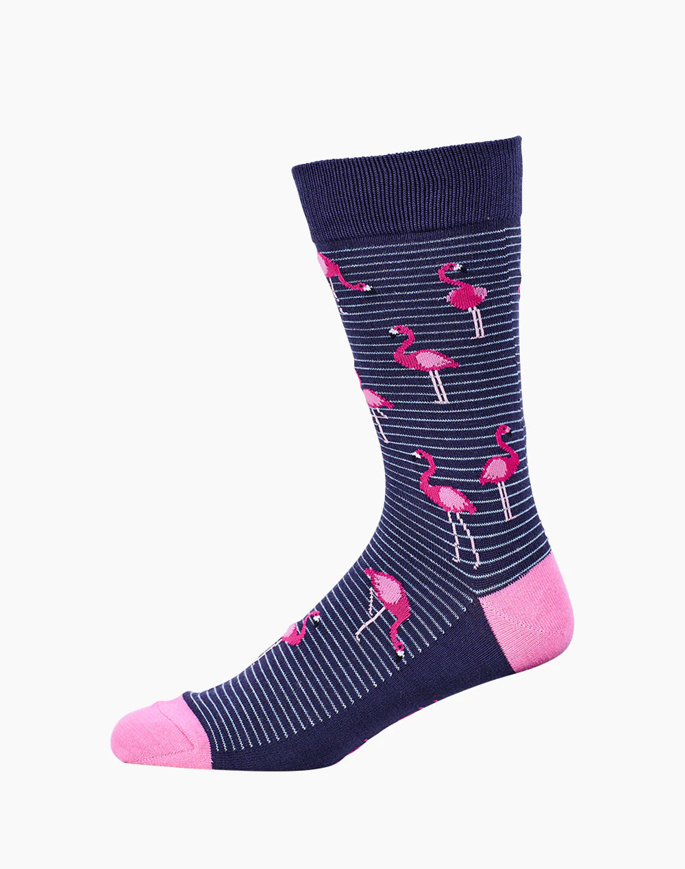 Flamingo on Stripes Mens Bamboo Crew Socks - The Sockery