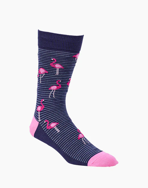 Flamingo on Stripes Mens Bamboo Crew Socks - The Sockery