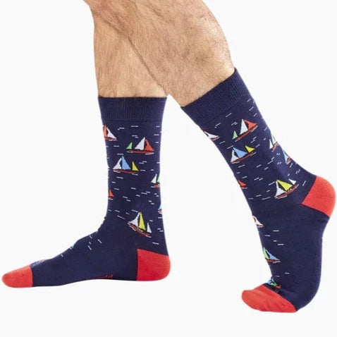 Sail Away Mens Bamboo Crew Socks