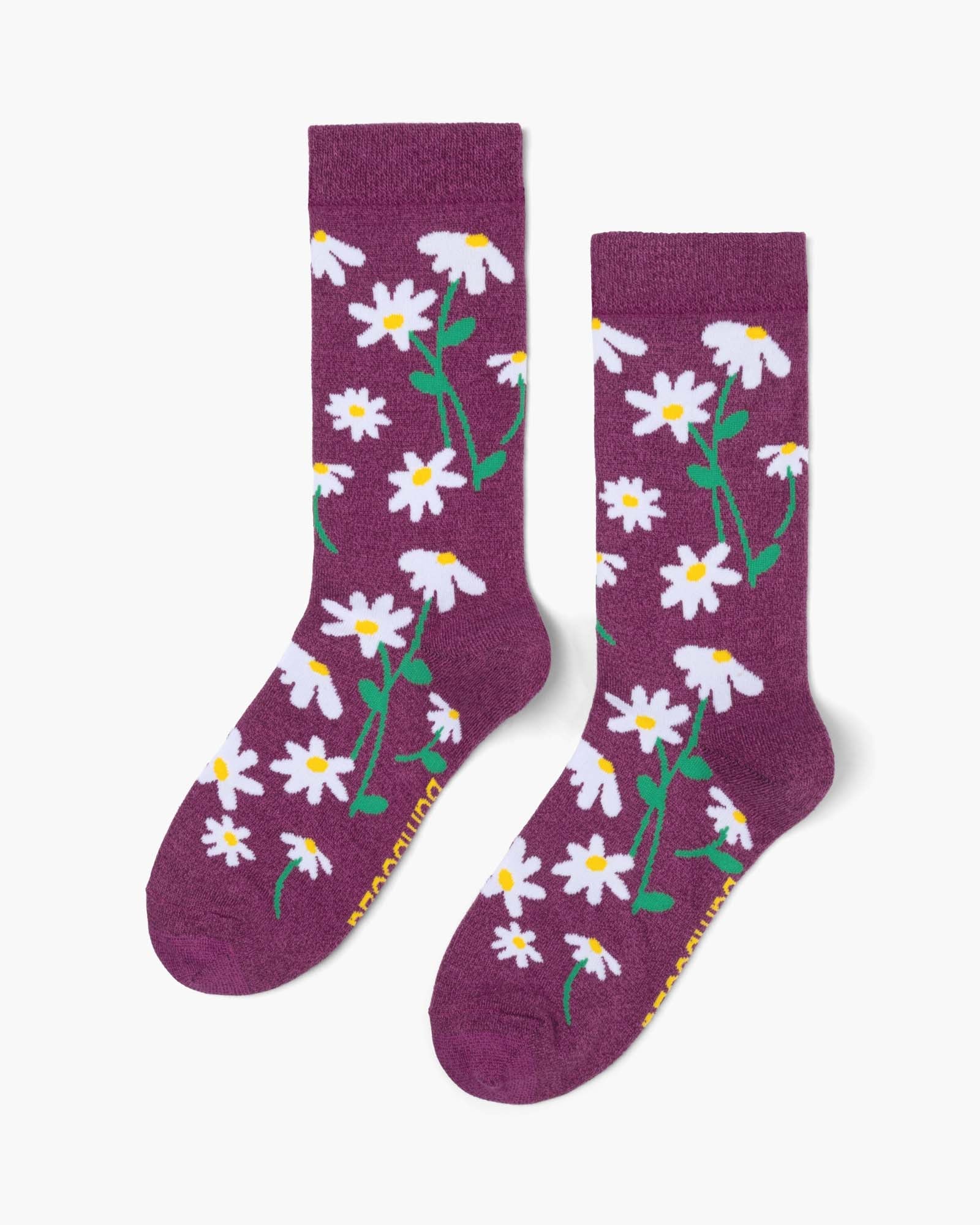 Daisies on Plum Women's Bamboo Crew Socks