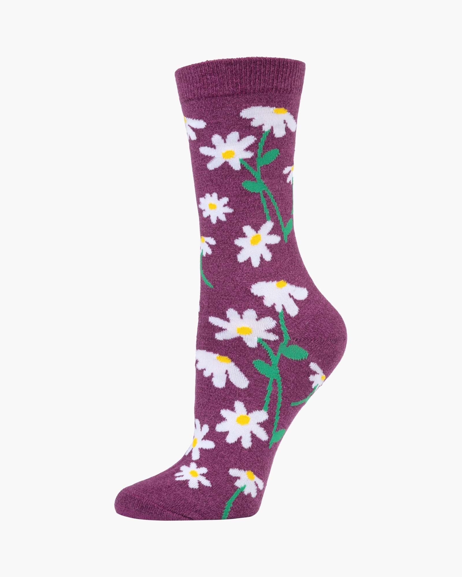 Daisies on Plum Women's Bamboo Crew Socks