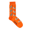 Orange sock with bilby pattern and 'Lafitte' branding on a white background