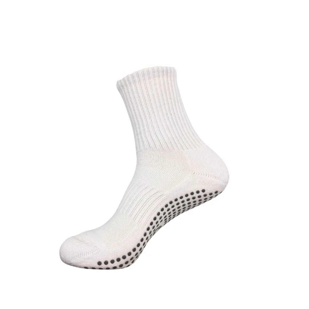 Non-Slip Sports Crew Socks - White - The Sockery