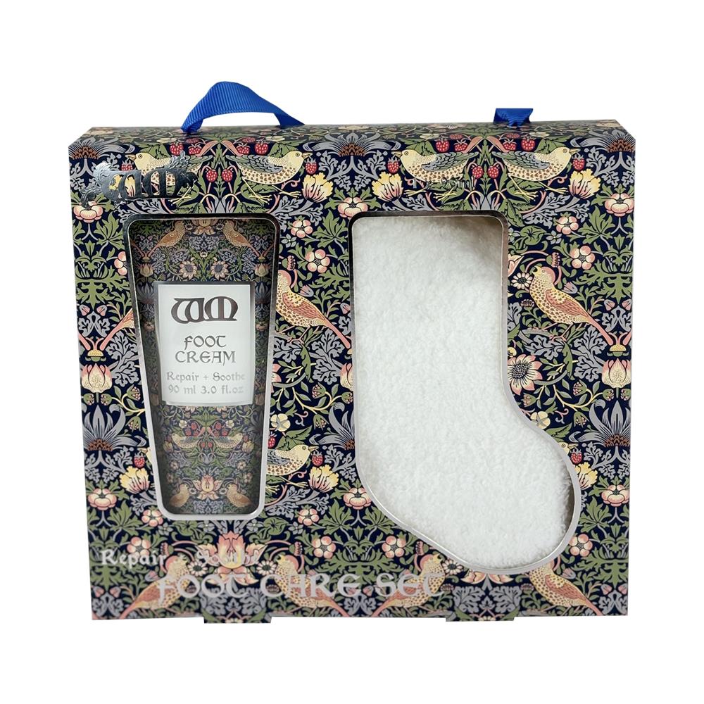 Foot cream set with decorative packaging featuring birds and flowers.