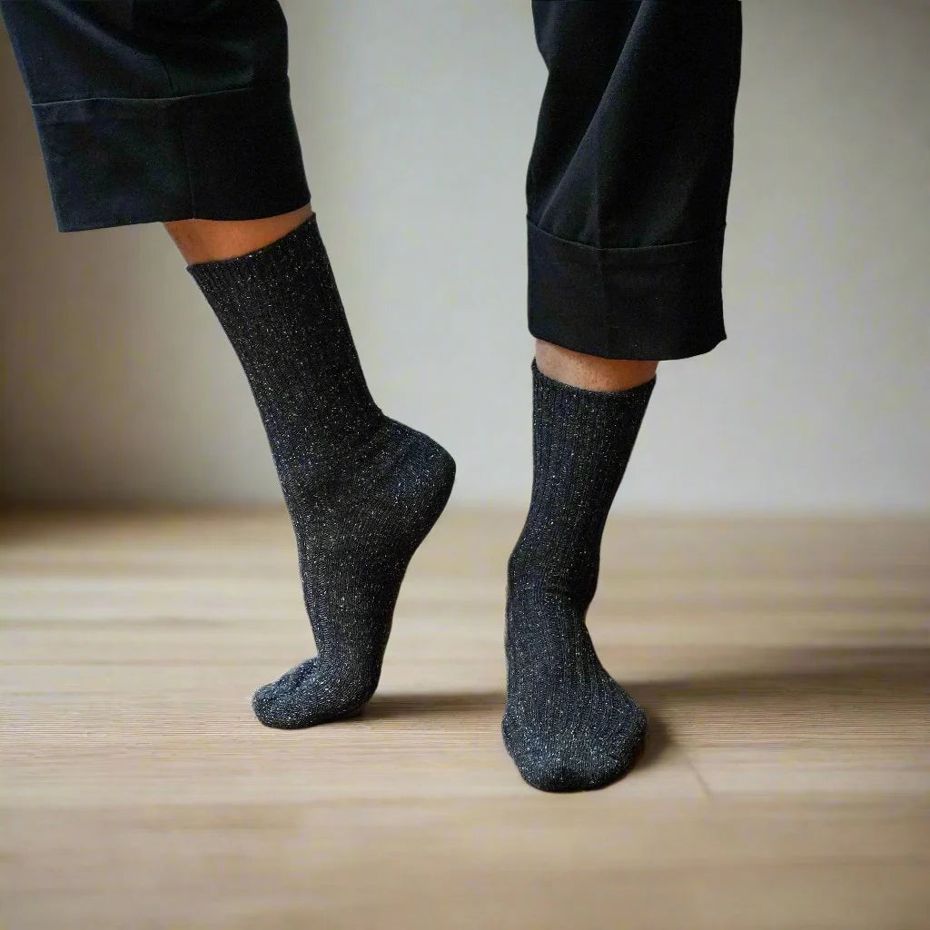 Silk and Wool Blend Socks - Star Dust on Black
