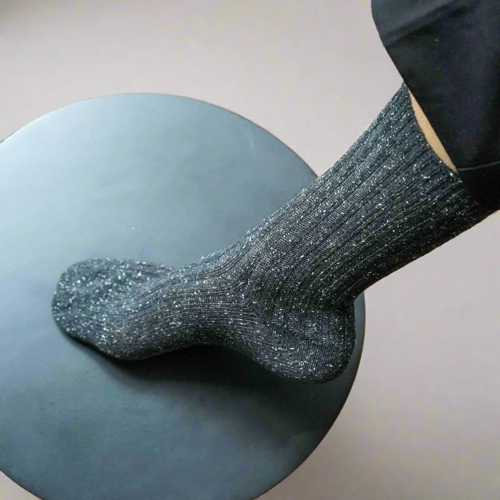 Silk and Wool Blend Socks - Star Dust on Black
