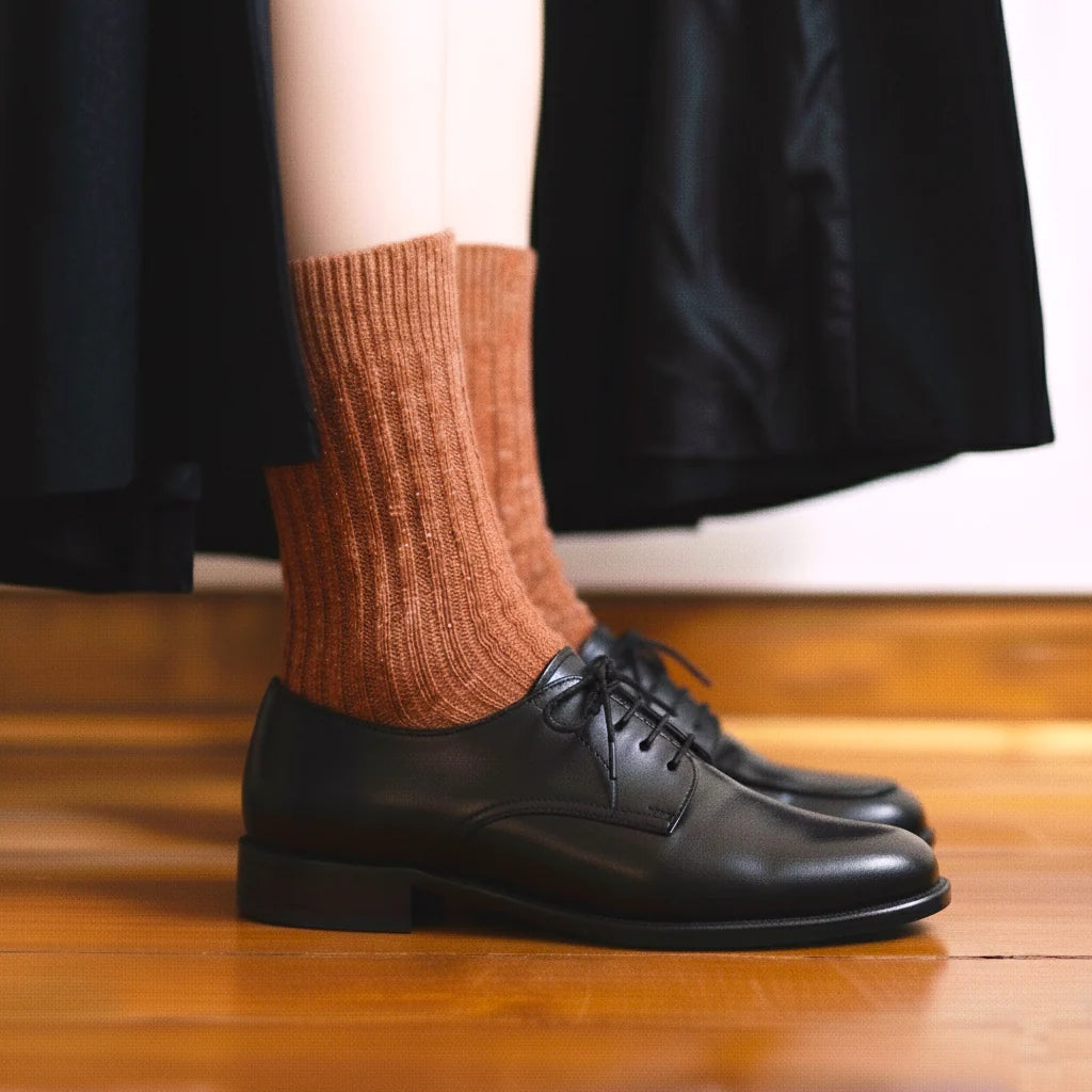 Silk and Wool Blend Socks - Star Dust on Rust