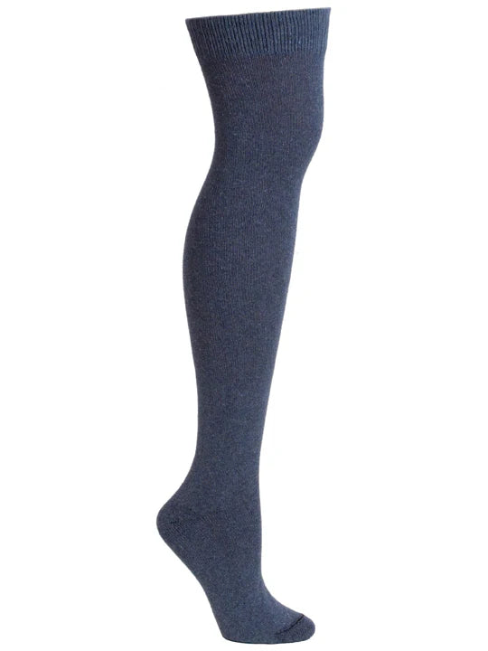 Denim blue Over the knee sock on a white background