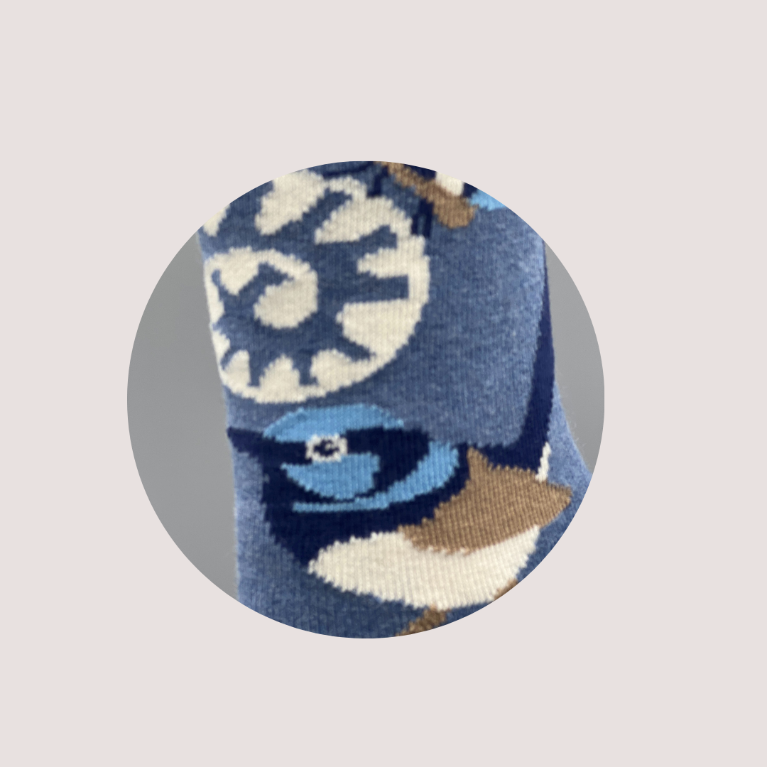 Australian blue fairy wren on a blue sock - The Sockery