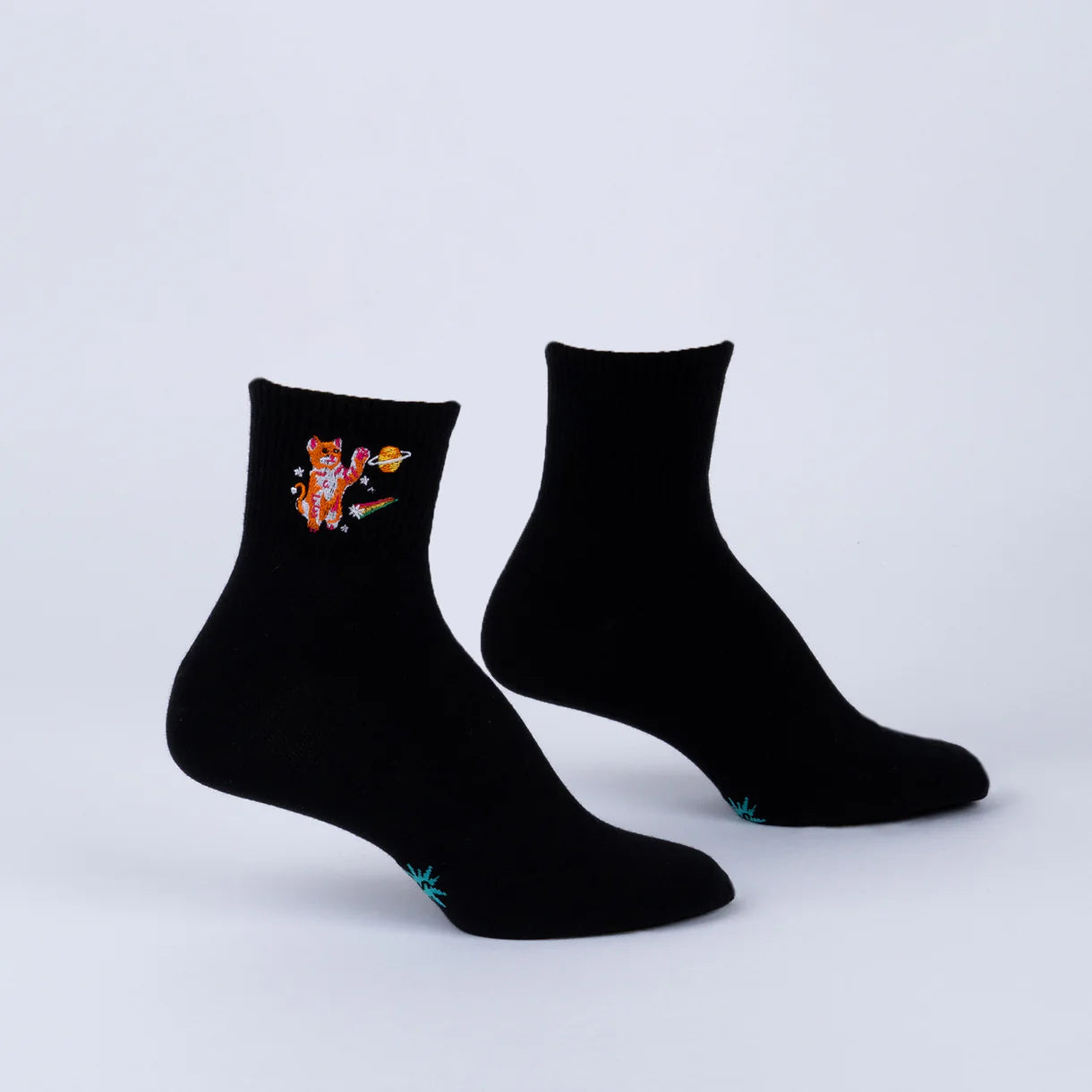 Space Cats Embroidered Quarter Socks - The Sockery