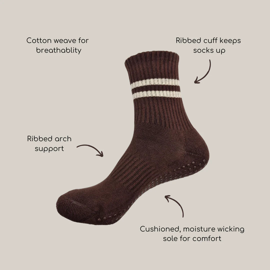 Non-Slip Sports Crew Socks - Espresso
