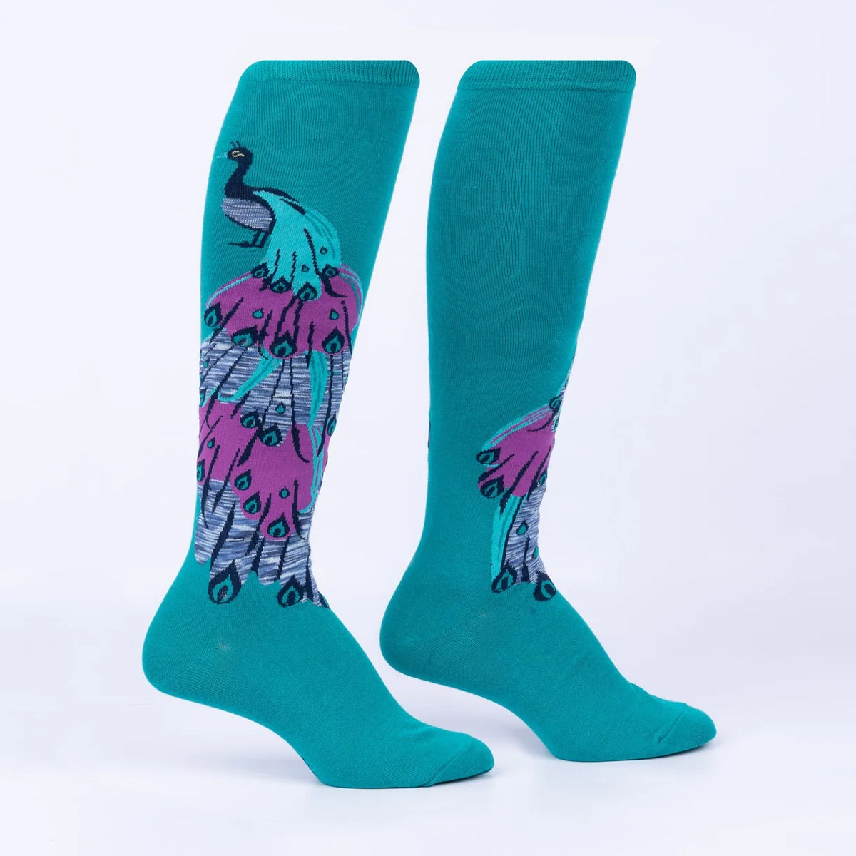 green knee high socks with pretty peacocks