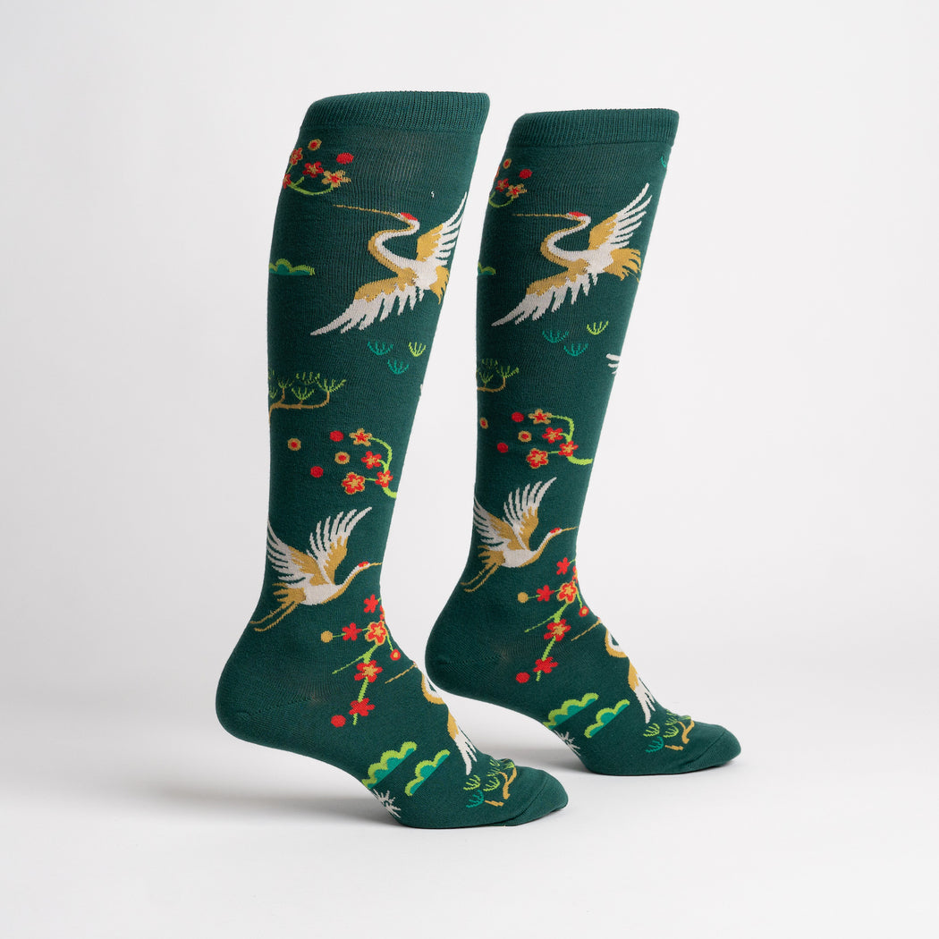 Flying Cranes Women's Knee High Socks - The Sockery