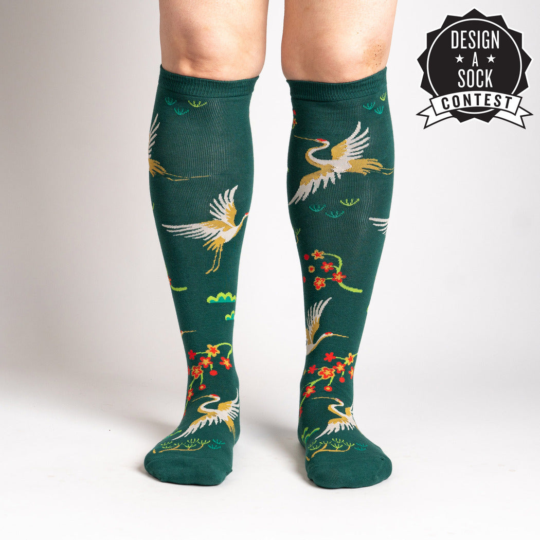 Flying Cranes Women's Knee High Socks - The Sockery