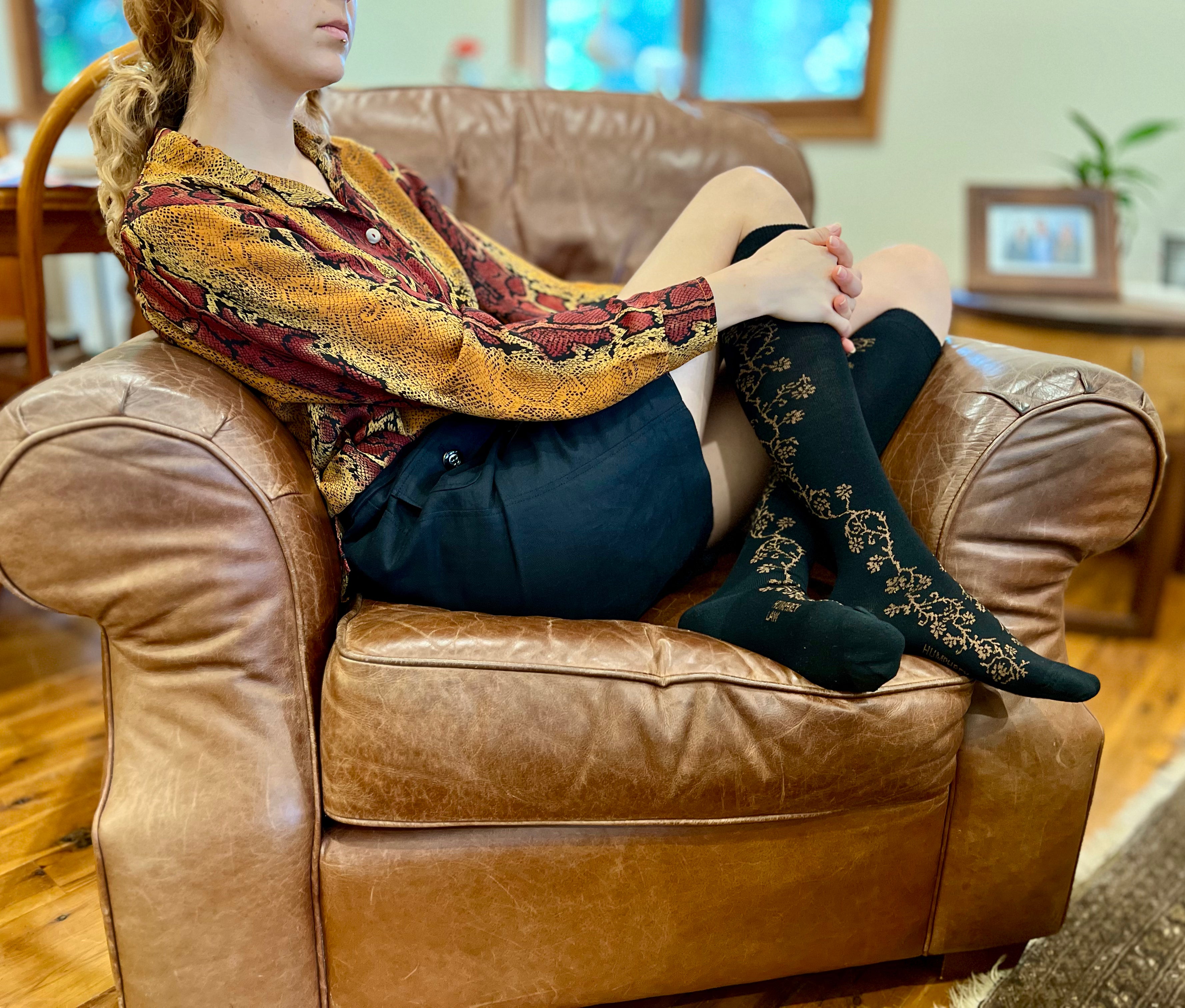 Jasmine Vine Black Merino Wool Women's Knee High Socks - Aussie Made