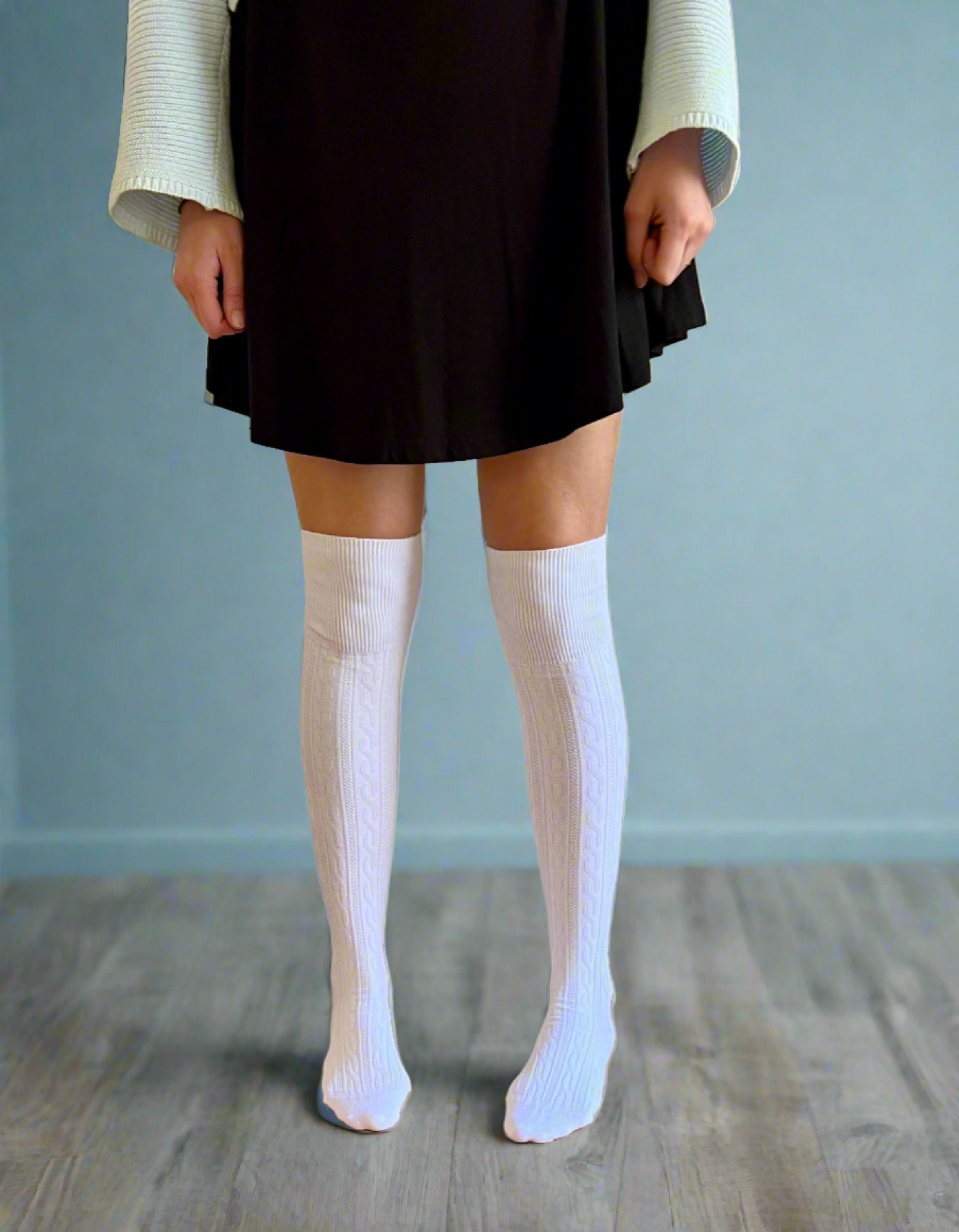 over the knee socks in white