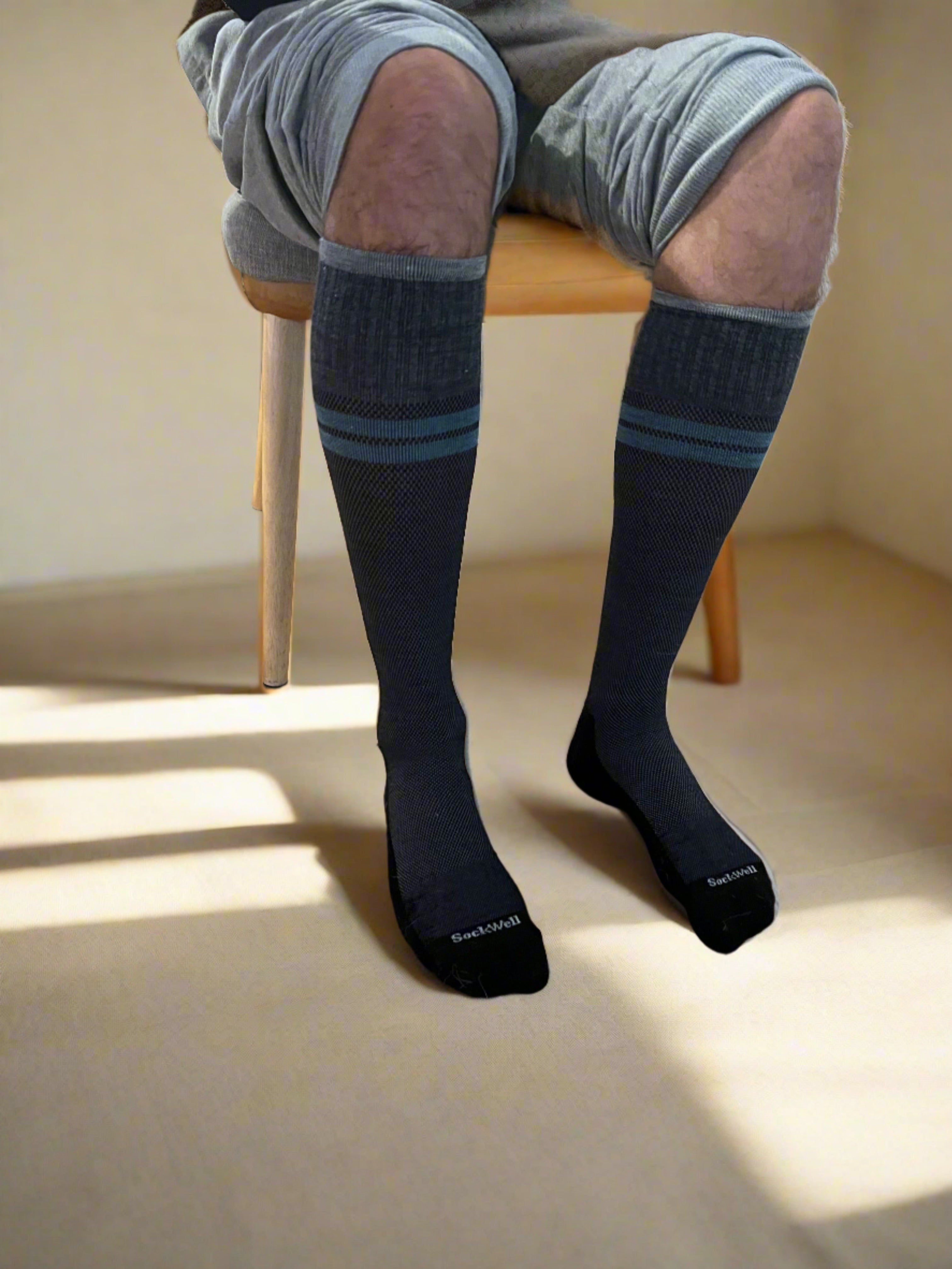 Sportster Men's Bamboo/Merino Moderate Compression Socks in Denim