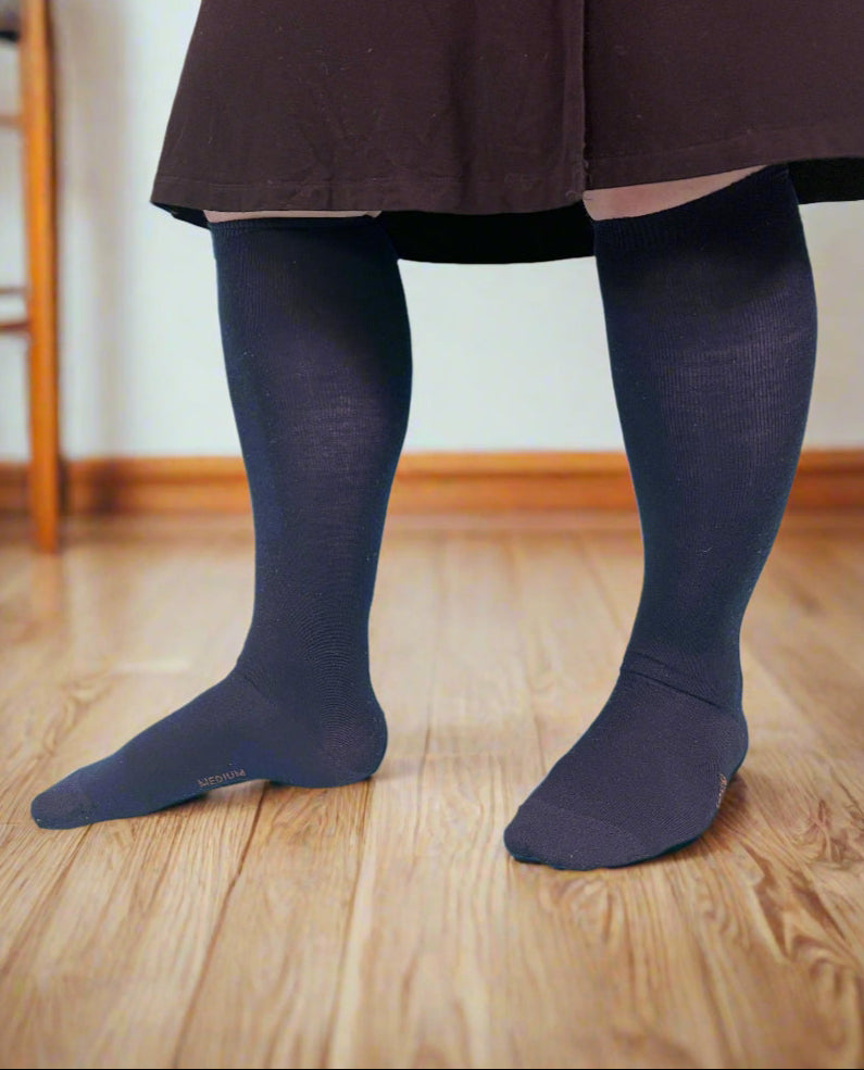 Wide Calf Merino Wool Women's Knee High Socks in Navy - Aussie Made