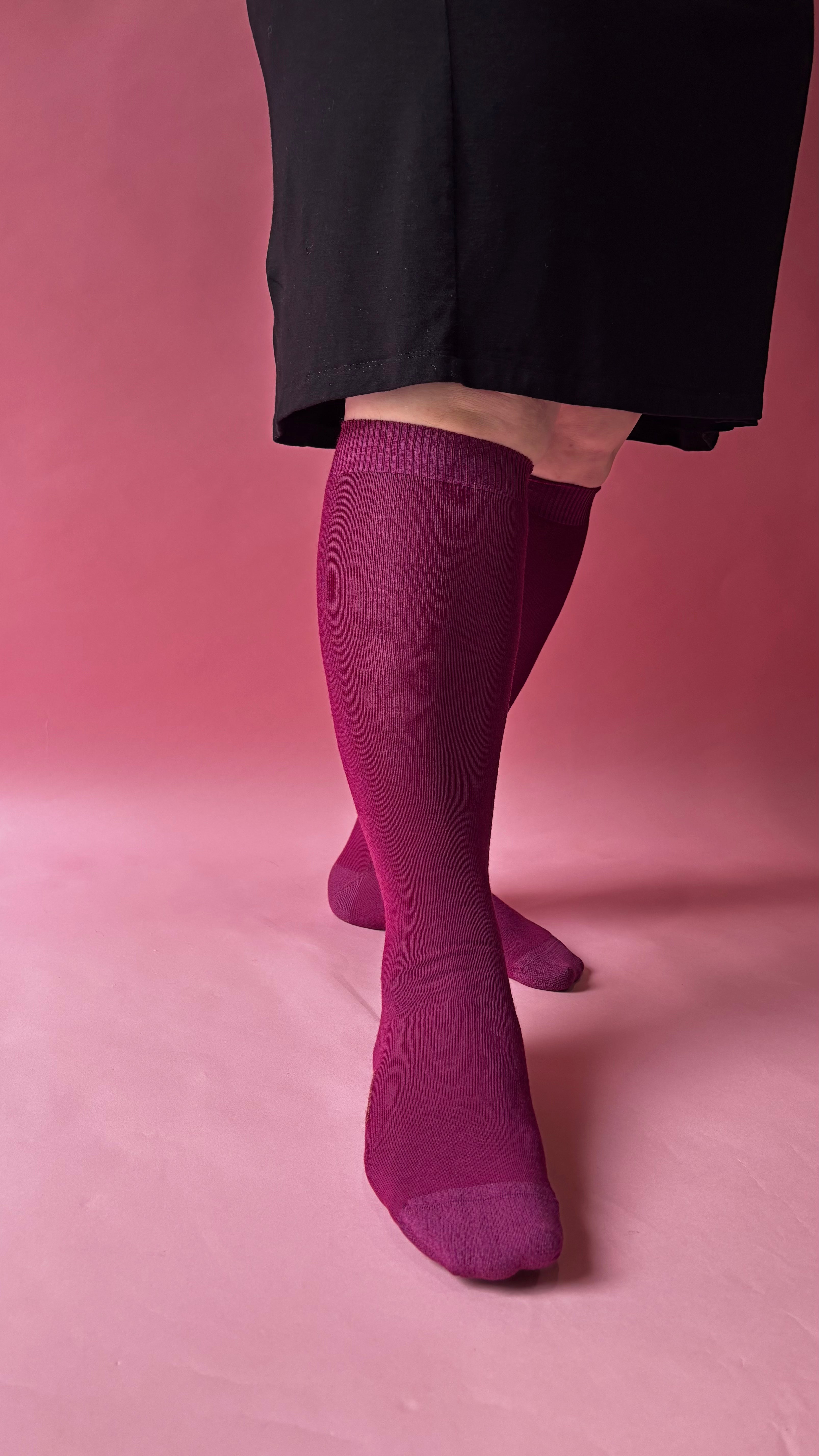 Wide Calf Merino Wool Women's Knee High Socks in Berry - Aussie Made